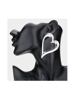 Silver Open Heart Earrings for Women | Oversized Heart-Shaped Statement Earrings